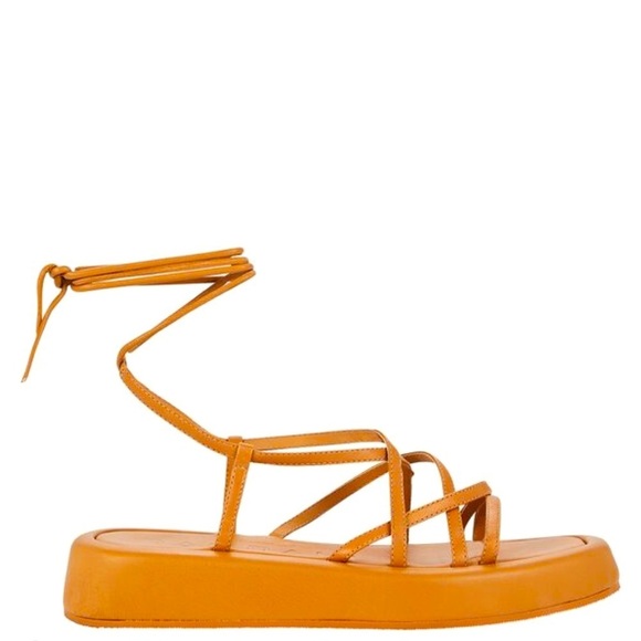 LOEFFLER RANDALL Beau Platform Wrap Tie-Up Sandals in Nude ANTHROPOLOGIE - Picture 1 of 11